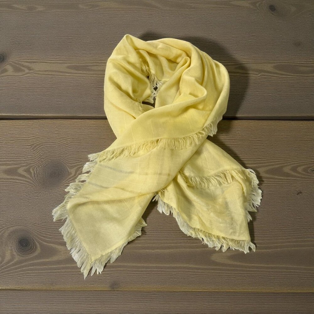 Vintage Monique Martin Yellow Fringed Scarf 48” x 48” – Made in Japan – Acrylic